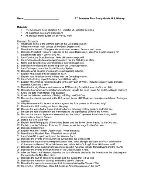 Us history second semester study guide. - Ves users manual town country 2008.