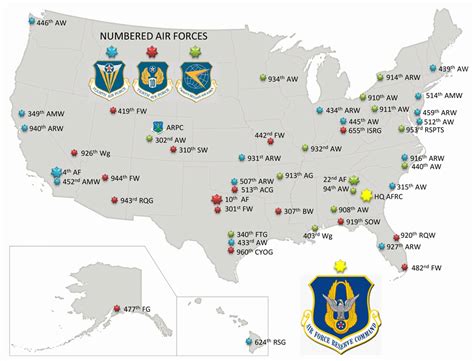 Usaf bases map. The U.S. state of South Dakota is home to Ellsworth Air Force Base – and the 28th Bomb Wing. The wing is part of 12th Air Force, and is overseen by Air Combat Command. The base came into being as Rapid City Army Air Base in 1941. Between 1946 and 1953 – when it became […] There is 1 military base in South Dakota. 