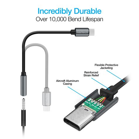  The USB-C to 3.5 mm Headphone Jack Adapter lets you connect devices that use a standard 3.5 mm audio plug—like headphones or speakers—to your USB-C devices. Weight: .05 Pounds. Cable/Cord Length: 2 Inches. Connection Types: USB-C. Connection Gender: Male-To-Female. . 