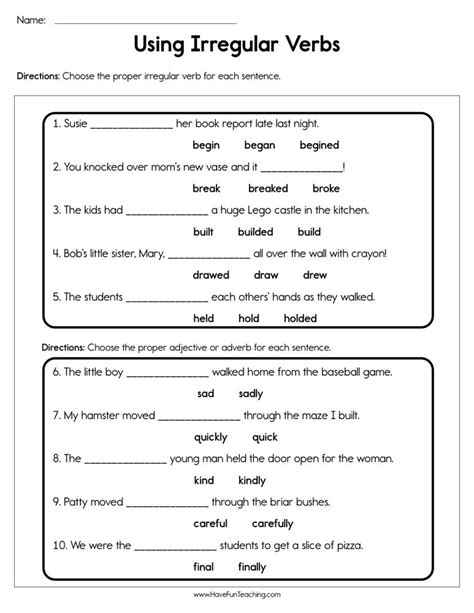 Use Irregular Verbs Worksheet by Teach Simple
