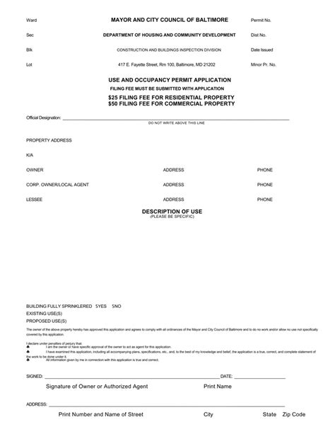 Use Occupancy Permit Baltimore City PDF Form FormsPal