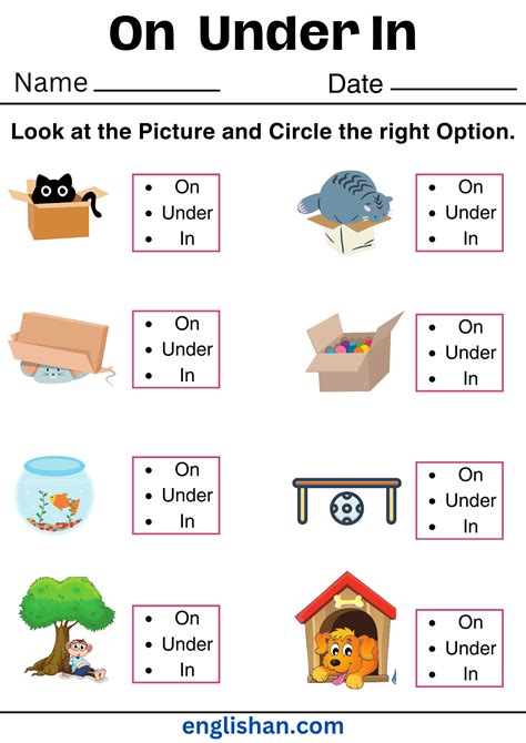 Use Of In On Under Worksheet