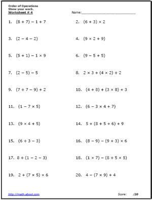 Use These Free Algebra Worksheets to Practice Your Order of Operations