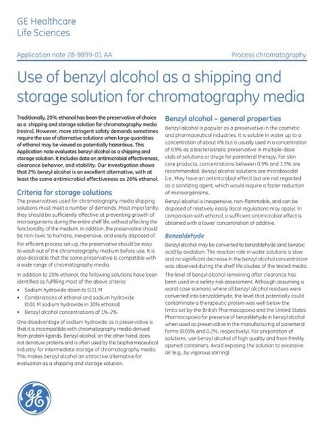 Use of benzyl alcohol as a shipping and storage solution for …