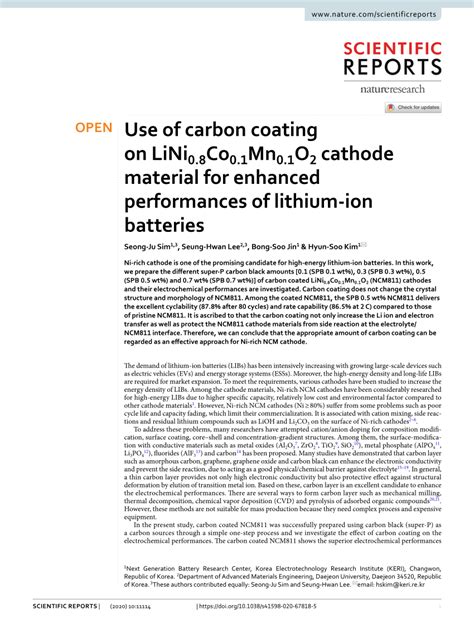 Use of carbon coating on LiNi0.8Co0.1Mn0.1O2 cathode …