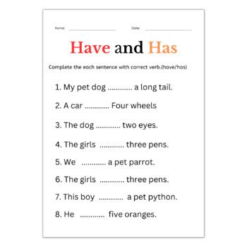 Use of has and have worksheet for class 1 by Safe Teacher TPT