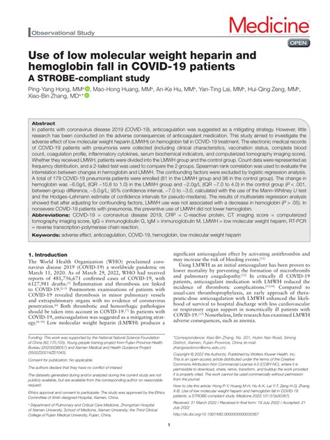 Use of low molecular weight heparin and hemoglobin fall …