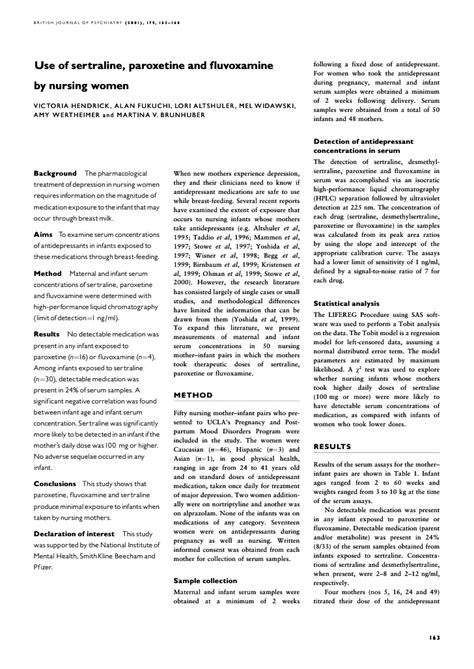 Use of sertraline, paroxetine and fluvoxamine by nursing women