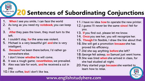 Use of subordinating conjunctions in sentences