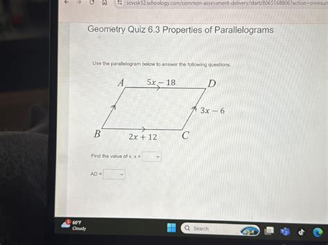 Use parallelogram abcd to answer the following questions.  Question 16.  6. e. , cut t...
