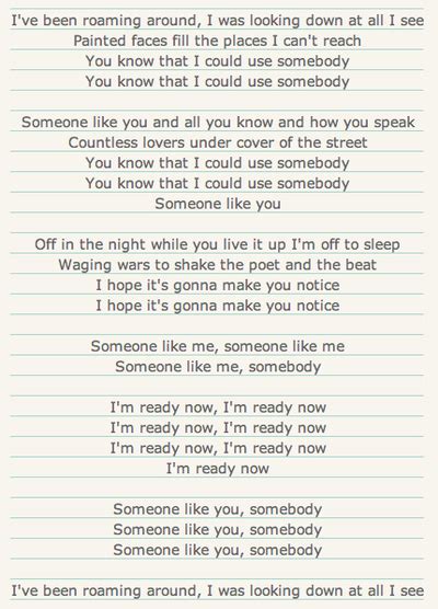 Use somebody lyrics. Things To Know About Use somebody lyrics. 