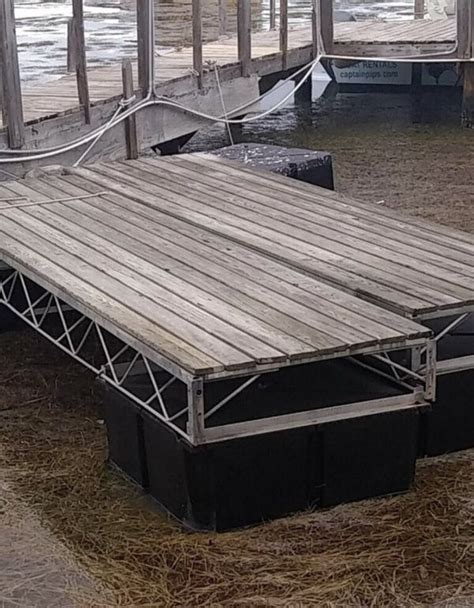 Used floating docks for sale near me. Saltwater floating dock 16' x 8' with ramp. CCA lumber, 6 summers (3 months each summer) in the water, all heavy duty galvanized marine hardware, 6 cleats, 8 barrels (shrader valves), double thickness skids, 2 lengths of 25’ dockside heavy 1/2” galvanized chain and shackles (not shown), heavy duty galvanized hinge/pin hardware for gangway … 
