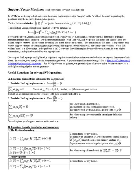 Useful equations for solving svm.  Posthoc interpretation of support vector machine models in ...