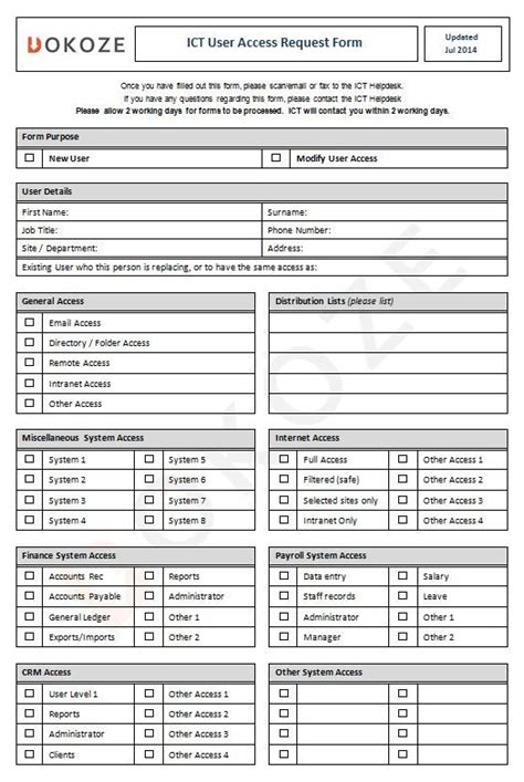 User Access Request Form Template Card Template