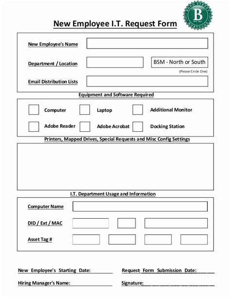 User Access Request form Template Awesome New Employee It Request form