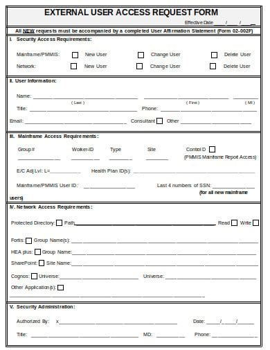User Access Request form Template New Key Request form Order form