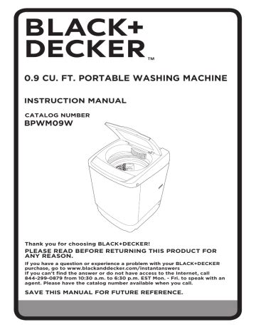 User Manual Black+Decker BPWM09W Washers & Dryers