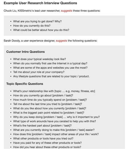 User Research Questions Template