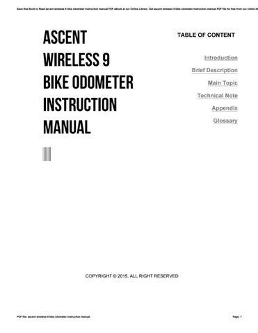 User manual ascent wireless 9 bike computer. - Guide de l'évaluation médicale et optométrique des conducteurs au québec.