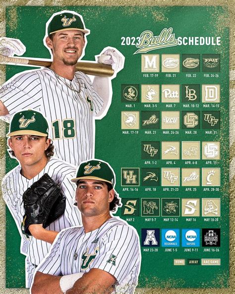 Apr 16, 2023 · Following that tilt, USF opens its longest homestand of the season (7 games) against UCF on April 21-23 in Tampa. About USF Baseball. The USF Baseball program played its first season in 1966 and is entering its 58 th season in 2023 under head coach Billy Mohl (sixth season). The Bulls have made 14 NCAA Tournament appearances, including four ... . 