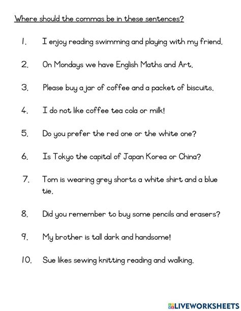 Using Comma interactive worksheet