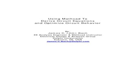 Using Mathcad to derive circuit equations and optimize …