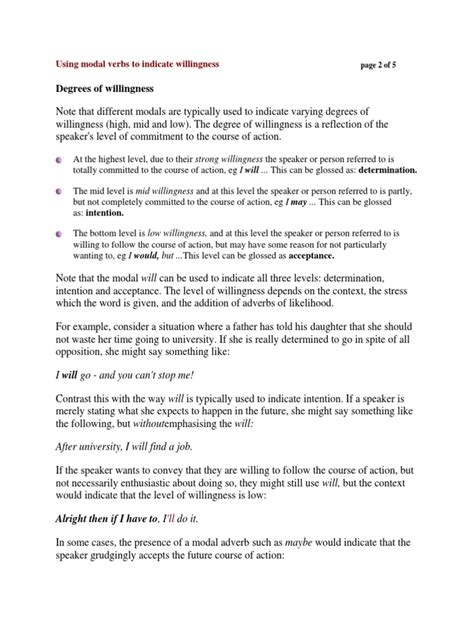 Using Modal Verbs To Indicate Willingness PDF Verb Grammar