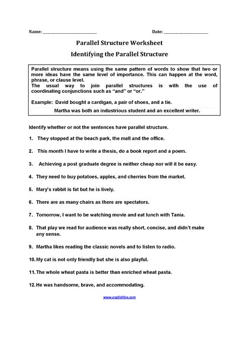 Using Parallel Structure Worksheet