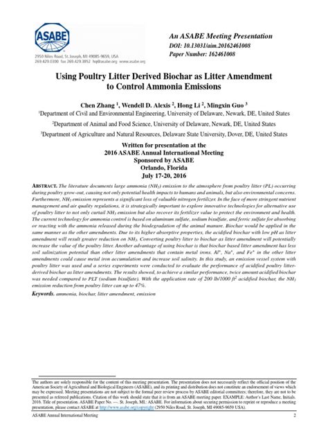 Using Poultry Derived Biochar as Litter Amendment Hong Li