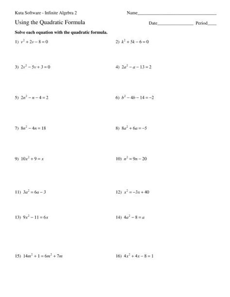 Using The Quadratic Formula Solve Each Equation With Answers Tessshebaylo