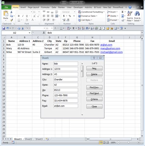 Using a Data Entry Form in Excel