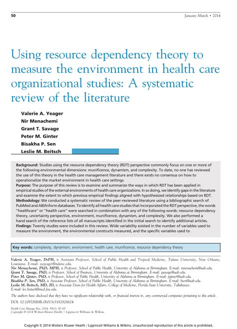 Using resource dependency theory to measure the environment in …