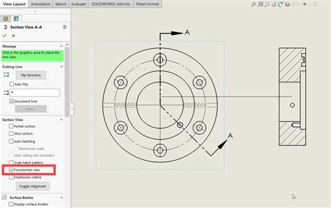 Using the SOLIDWORKS Foreshorten View option in Drawings