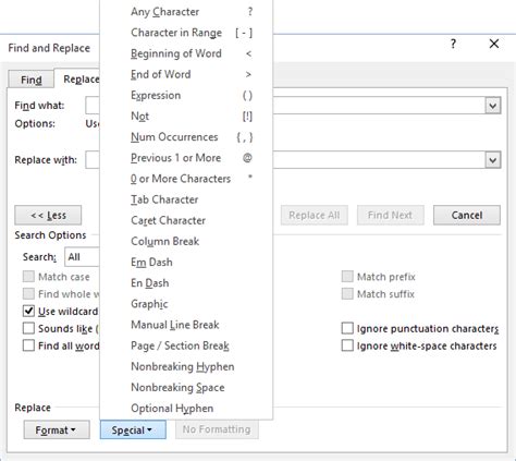 Using wildcards - Microsoft Word 2016 - OfficeToolTips