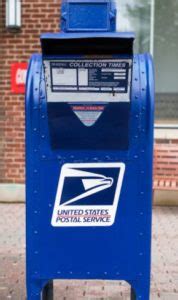 Usps collection box.. A USPS drop box is a blue mailbox provided by the United States postal service that serves as a drop off point for mail and packages meeting certain guidelines. You will generally find these boxes located in larger cities like Denver, San Antonio, or Columbus. For example, in New York, you might find one of these USPS mailboxes every couple of ... 