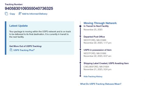 What does Your package is moving within the USPS n