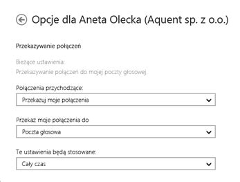 Ustawianie opcji przekazywania połączeń - Pomoc techniczna …