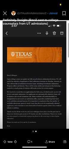 Yes, my son met the priority deadline but got this update earlier in the week: Thank you for submitting your application to The University of Texas at Austin and your interest in Business Honors! Given the number of applications we’ve received and the increasing demand for some programs, we find that we must complete an additional review of your application before making a final decision. We .... 