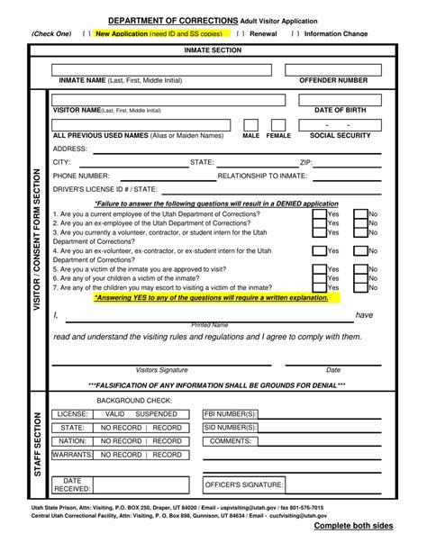 Utah Adult Visitor Application Form Download Printable PDF Templateroller
