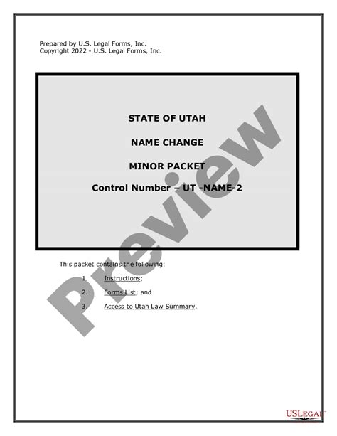 Utah Name Change Instructions and Forms Package for a Minor Minor