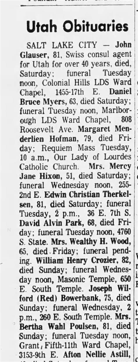 Utah digital newspaper obituaries. .  ...
