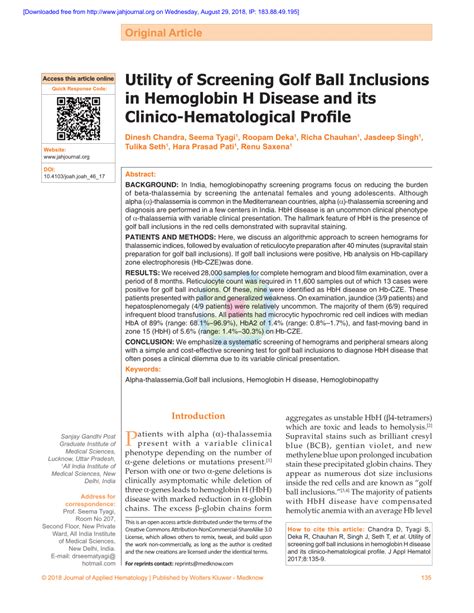 Utility of screening golf ball inclusions in hemoglobin H disease …