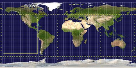  UTM Grid Zones of the World. There are 60 longitudinal projection zones numbered 1 to 60 starting at 180°W. Each of these zones is 6 degrees wide, apart from a few exceptions around Norway and Svalbard. There are 20 latitudinal zones spanning the latitudes 80°S to 84°N and denoted by the letters C to X, ommitting the letters I and O. . 