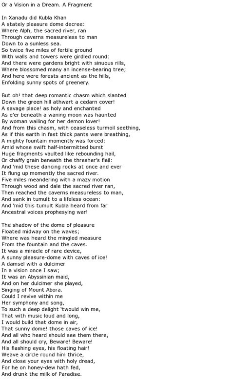 Analysis (ai): The poem presents a dynamic and fleeting image of a train, characterized by its bright eye, smoke, and sparks. It captures the speed and power of the train as it tears through the darkness, challenging traditional concepts of time and space. Coleridge's use of vivid imagery and rhythmic language creates a sense of urgency and ...
