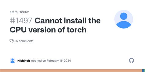 Uv torch cpu only.  I expected that uv run will install CPU version of to...