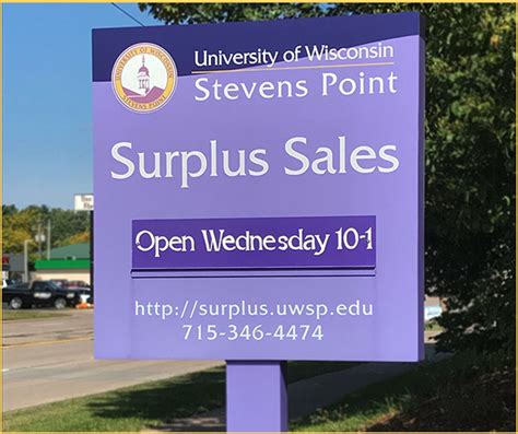 Uwsp surplus. Jan 22, 2024 · PAYMENT DEADLINE: January 25, 2024. REMOVAL DEADLINE: January 29, 2024 - $10 Per Day Storage Fee Applies on all items remaining after the removal date & must be paid prior to removal! LOCATION: 601 Division St, Stevens Point, WI 54481. CONTACT: Kelly Pickett at 715-346-4474 or surplus@uwsp.edu. INSPECTIONS/PICK-UPS: Inspections are highly ... 