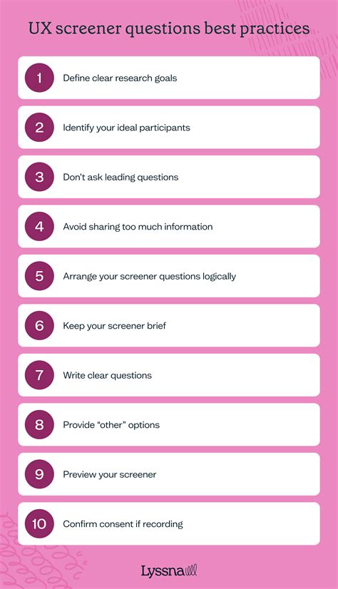 Ux screener survey.  Includes best practices, expert tips, and example q...