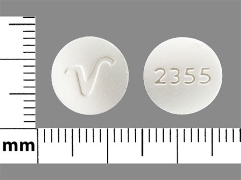 V 2355 white round. MA. masso 25 July 2016. Pill imprint 61 61 V has been identified as Trazodone hydrochloride 100 mg. Trazodone is used in the treatment of insomnia; anxiety; sedation; fibromyalgia; depression (and more), and belongs to the drug class phenylpiperazine antidepressants. Risk cannot be ruled out during pregnancy. 