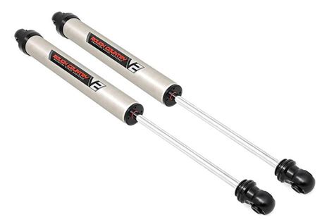 Includes application valved N3 series shock absorbers which offer the best in balanced performance for on and off-road use. Optional V2 Monotube Shocks; Monotube design; Internal floating piston; Nitrogen-charged; 46mm high-flow piston; Fast heat dissipation; 36kN Tensile Strength; Mounts inverted; T6061 brushed aluminum body; 3-year ... . 